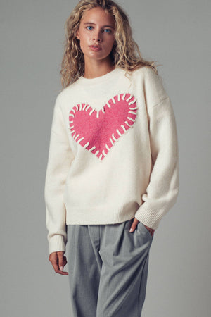 Heart Appliqué Knit Sweater