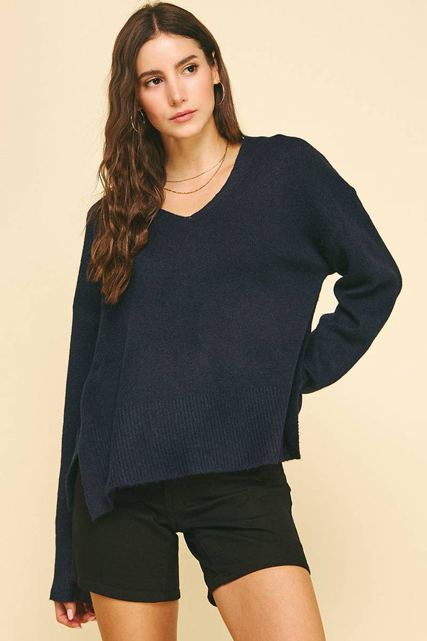 Classic V-Neck Sweater- Navy