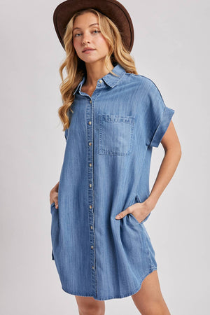 DENIM BUTTON DOWN SHIRT DRESS