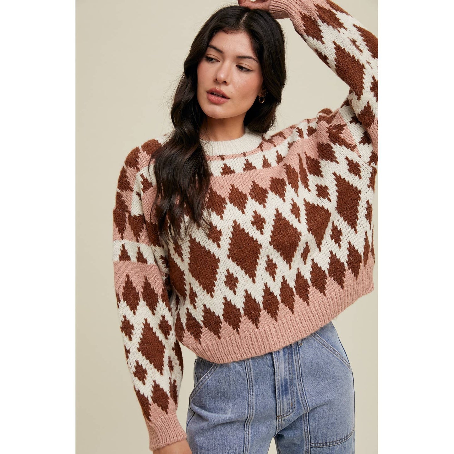 Cozy jacquard sweater- chocolate/rose