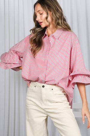 Striped Ruffle Sleeve Blouse