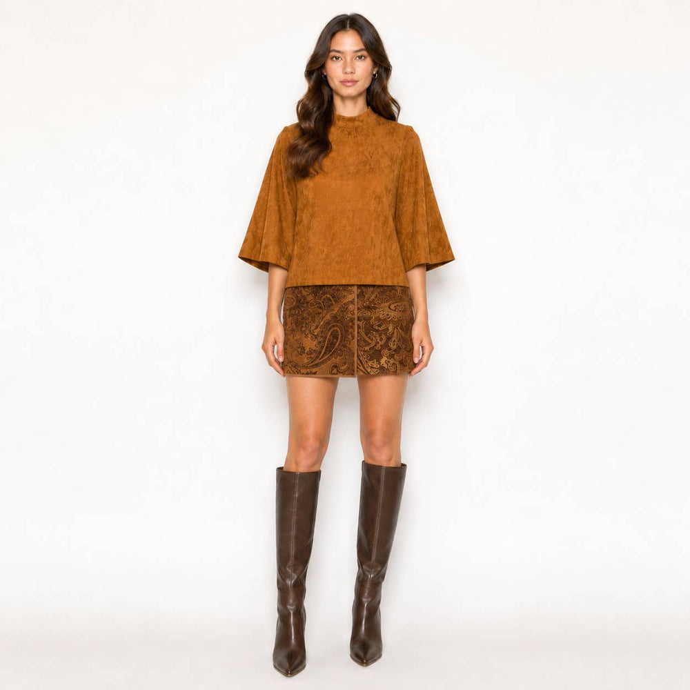 Rust & Romance camel suede top  