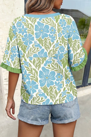 Floral Print Frill Trim Blouse