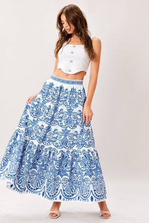 A Printed Woven Full Midi Skirt