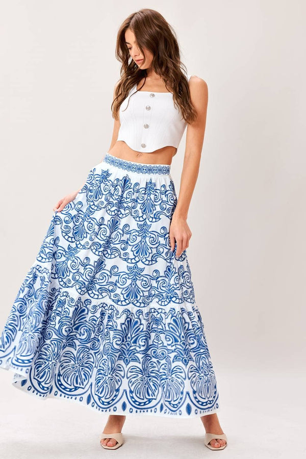 A Printed Woven Full Midi Skirt