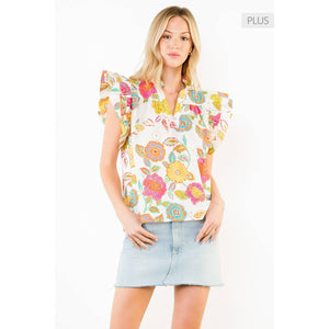 Ruffle Sleeves Floral Pattern Top