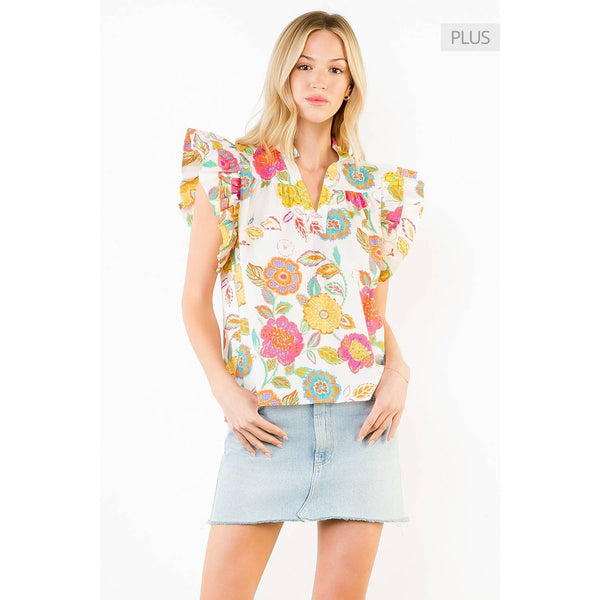 Ruffle Sleeves Floral Pattern Top