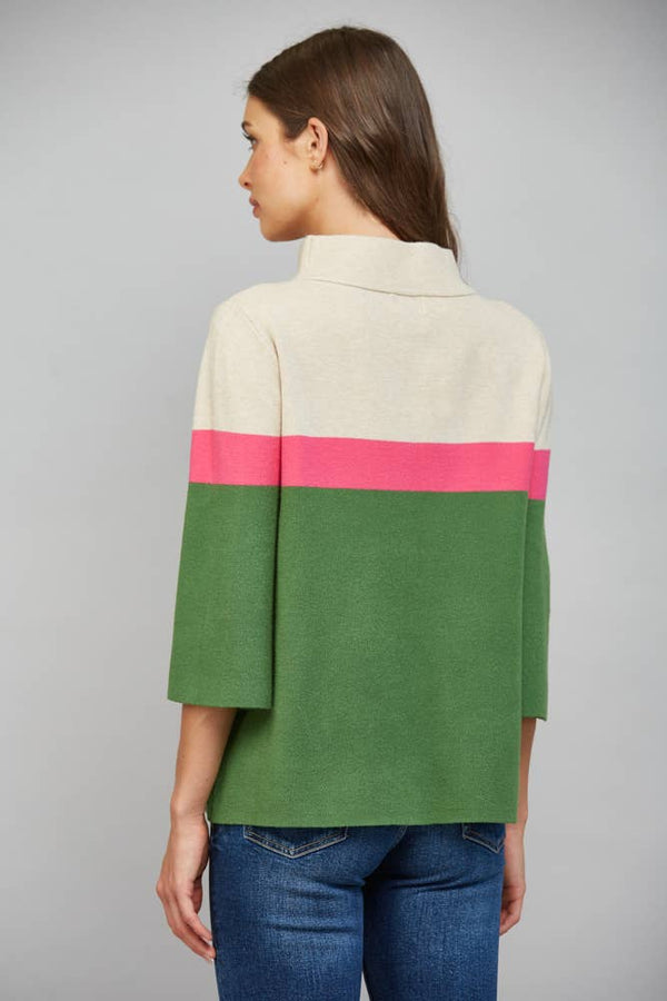 Color Block Mock Neck Sweater