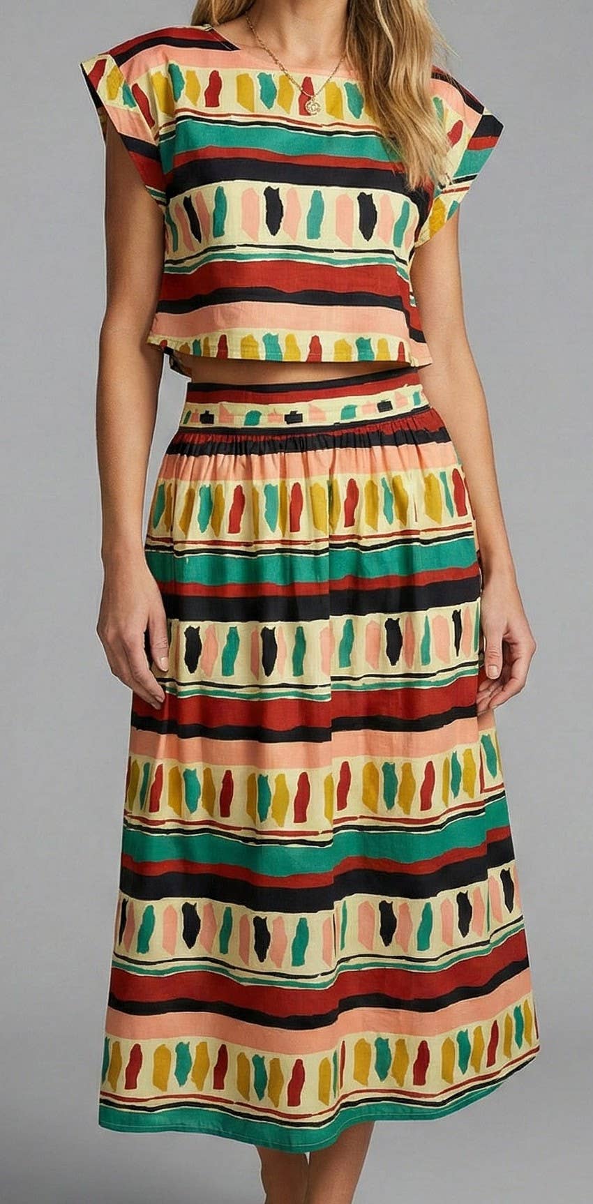 Ethnic Clash Poplin Top and Skirt Set
