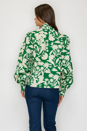 Rich Green Jacobean Print Bow Tie  Blouse