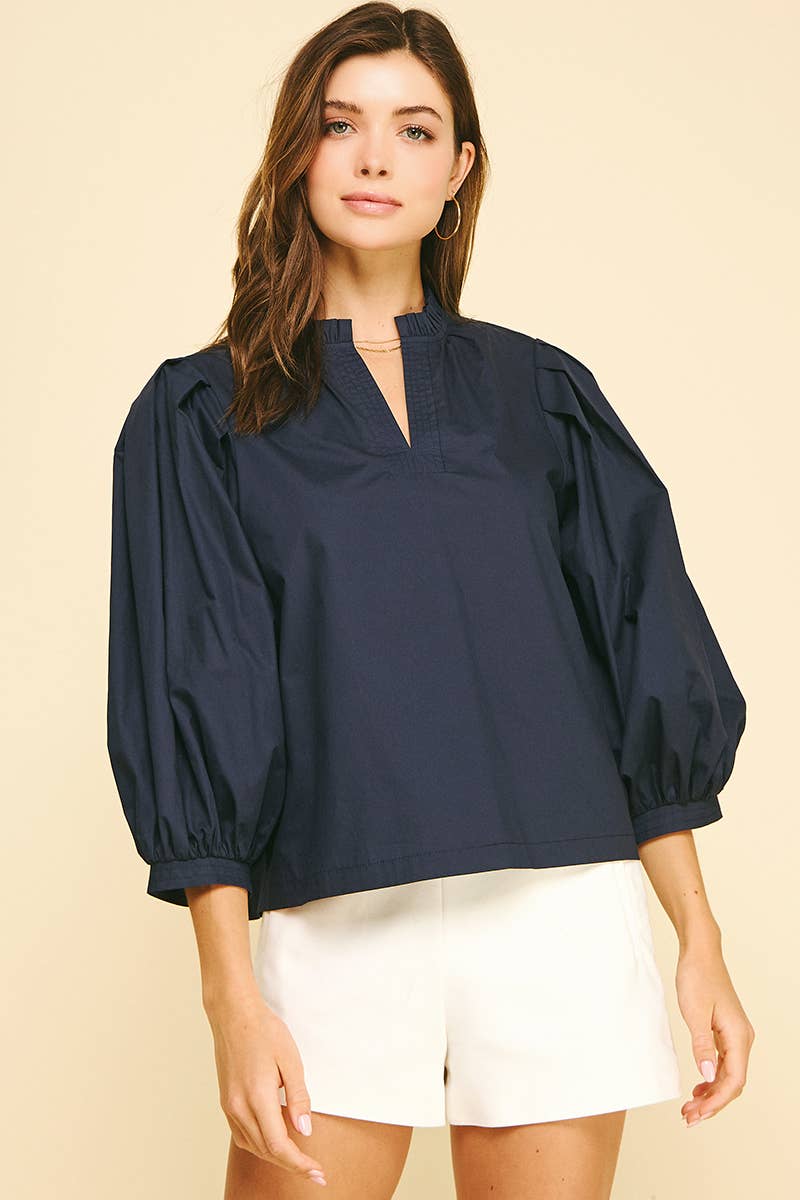 Ruffle Mock Neck Poplin Blouse