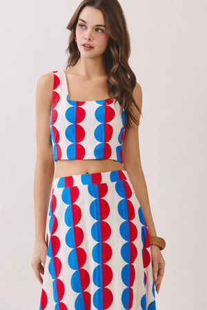 Retro Print Crop Top & Midi Skirt Set