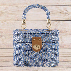 Metallic Woven Straw Top Handle Box Bag