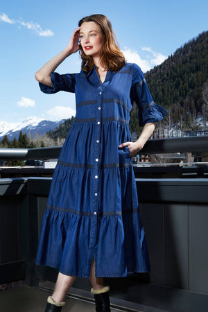 Miami Dress In Denim With Black Ribbon Trim