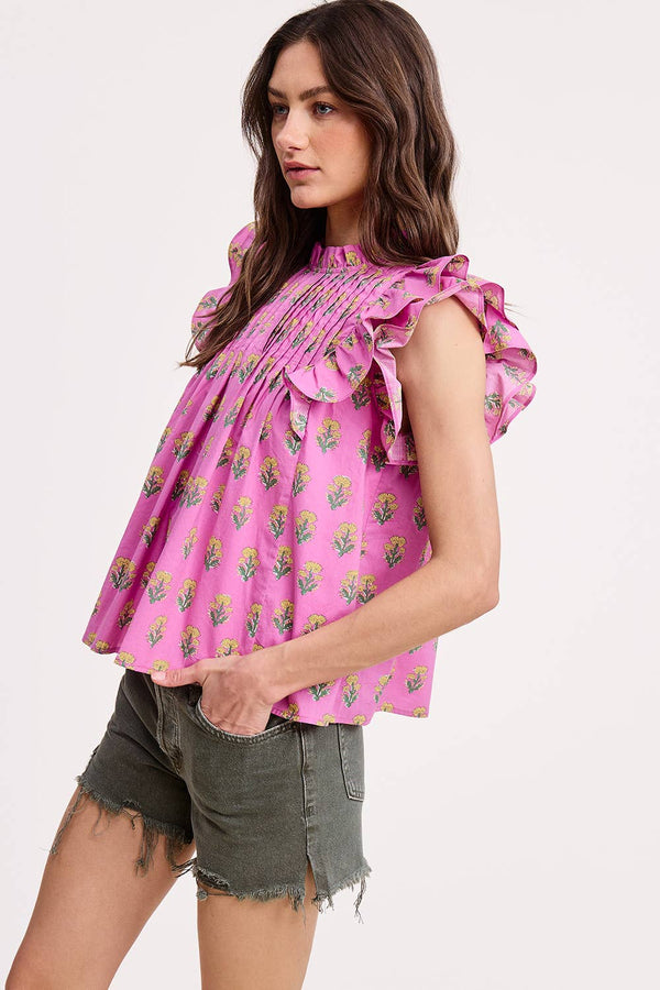 Floral Cluster Ruffle Blouse