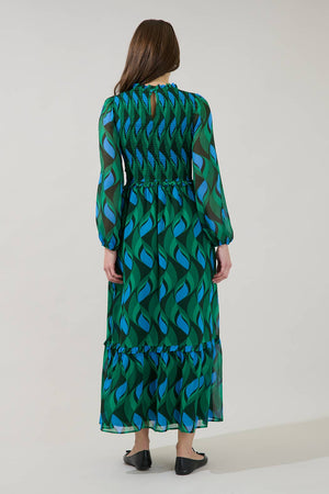 Mona Lagoon Smocked Maxi Dress