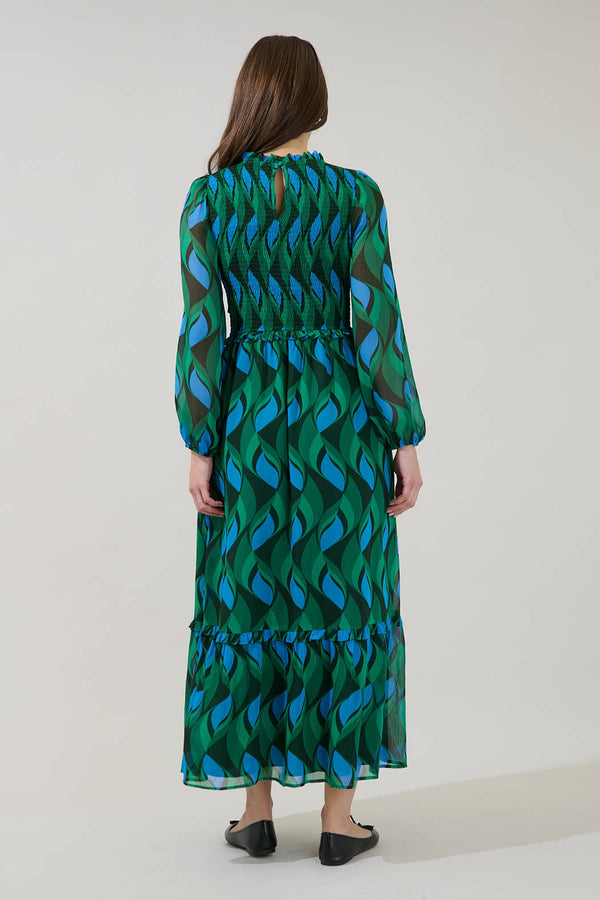 Mona Lagoon Smocked Maxi Dress