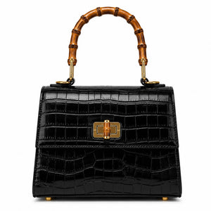 CrocEmbossed Faux Leather Bamboo Handle Crossbody Bag