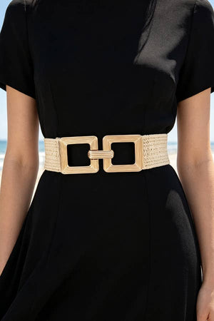 Woven Double Square Buckle Stretch Belt PB8906