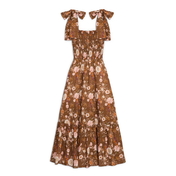 Emma Bow Maxi Dress | Brown Chinoiserie