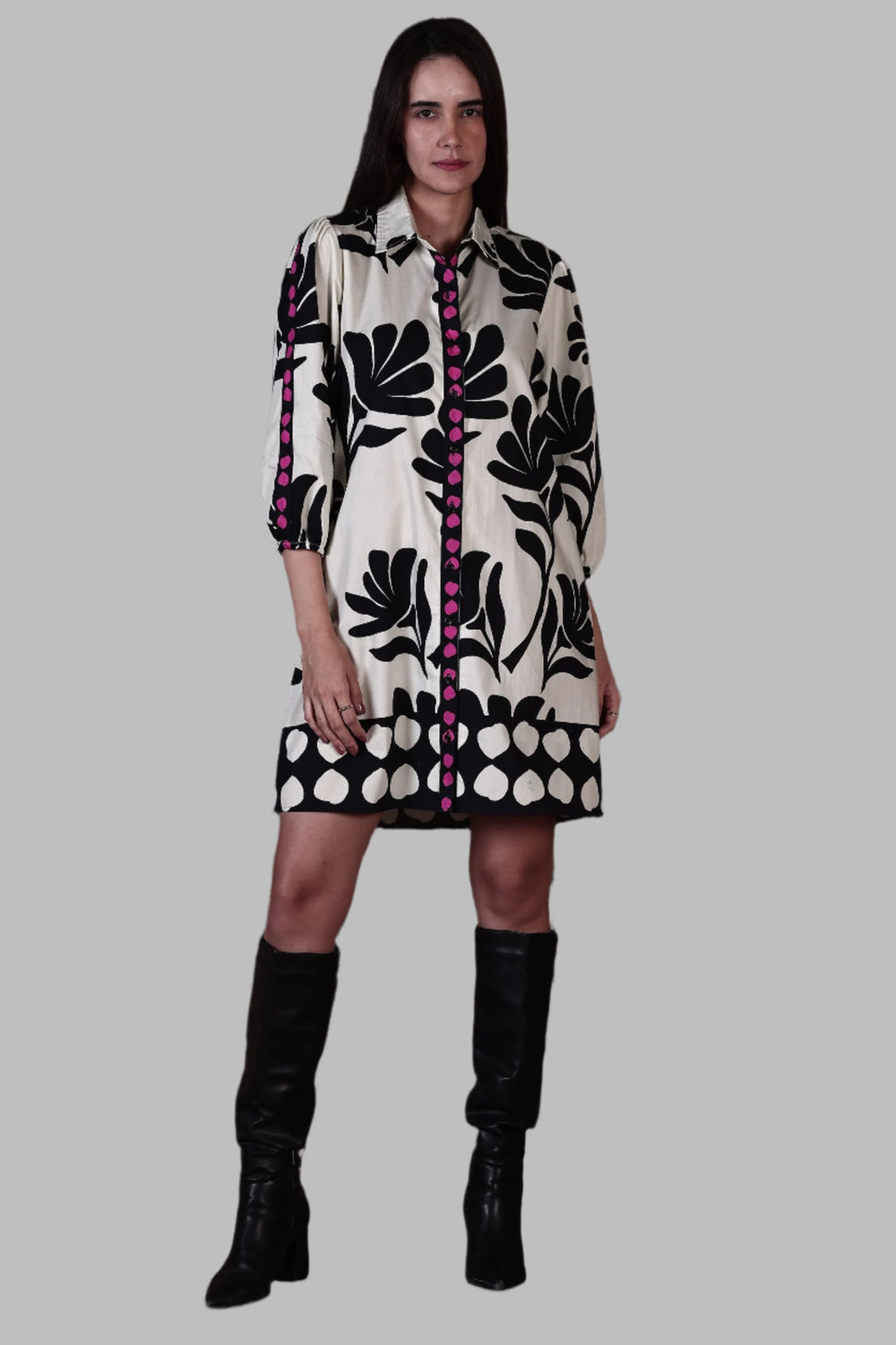 Ava Dress - Black Foliage
