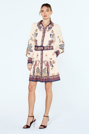 Khyrie Engineered Peacock Print Mini Dress
