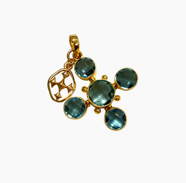 Gemstone Cross Charm with Shield