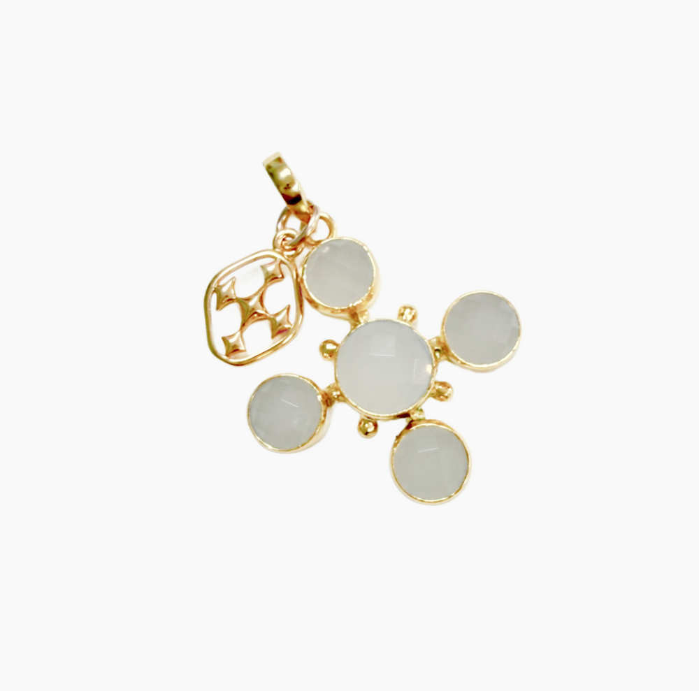 Gemstone Cross Charm with Shield