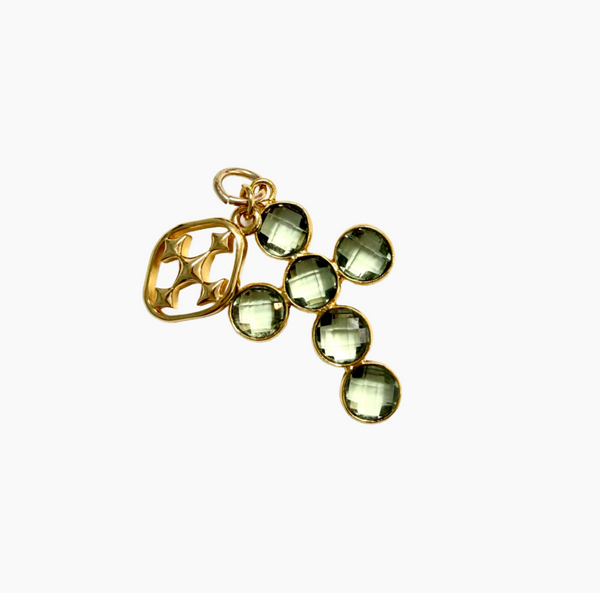 Gemstone Holy Cross Charm with Shield