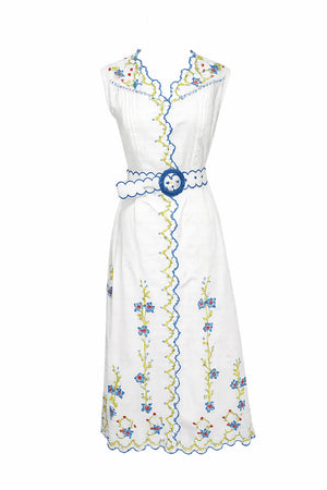 Blue Poppy Crosstitch Midi dress