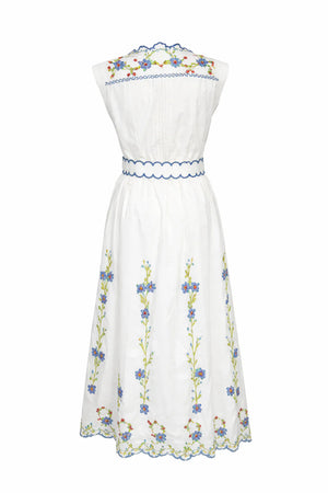 Blue Poppy Crosstitch Midi dress
