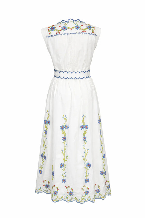 Blue Poppy Crosstitch Midi dress
