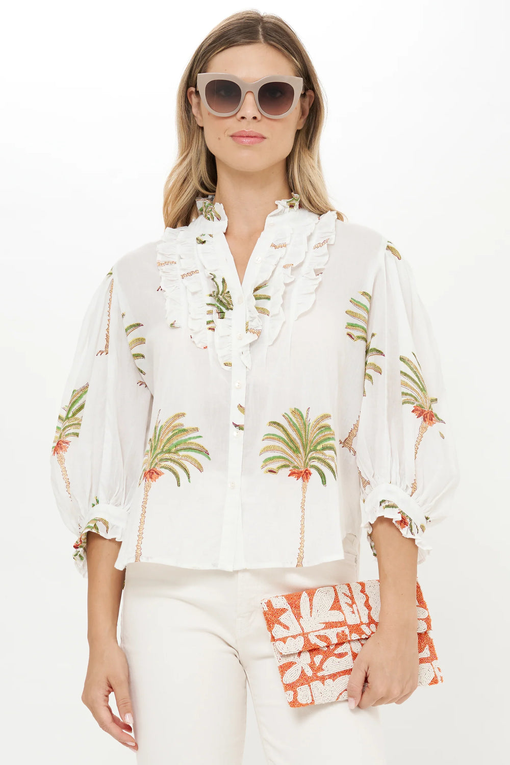 Ruffle Front Button Blouse