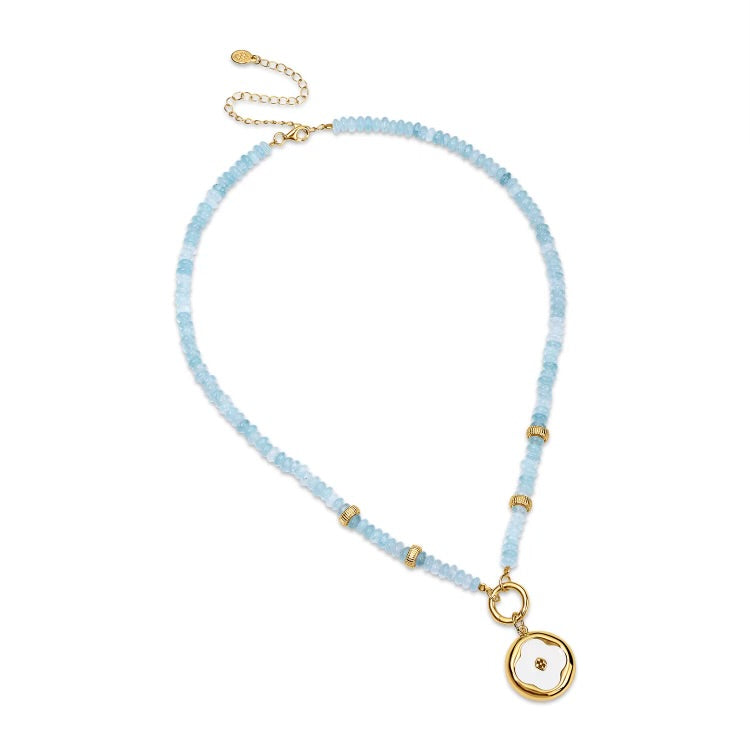 medallion gold opal necklace with shield charm