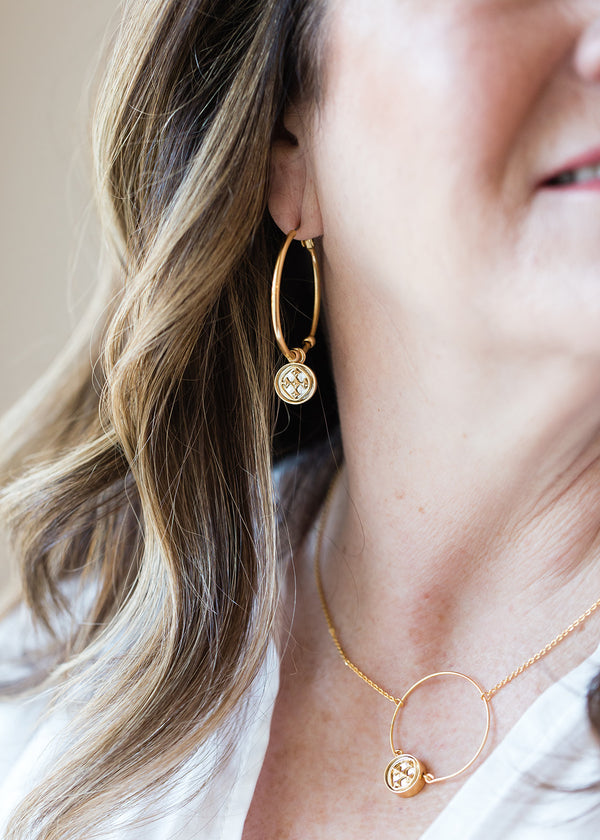 large hoop medallion earrings
