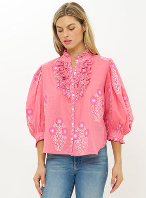 Ruffle Front Button Blouse