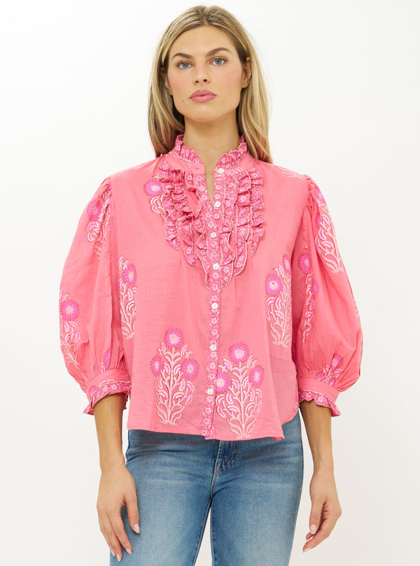 Ruffle Front Button Blouse