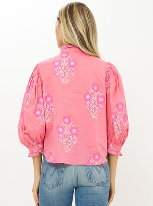 Ruffle Front Button Blouse