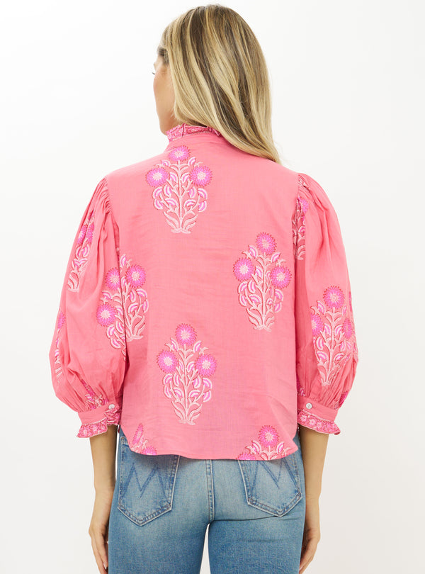 Ruffle Front Button Blouse