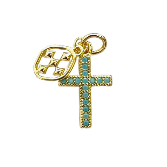 turquoise cross gold charm with shield of faith