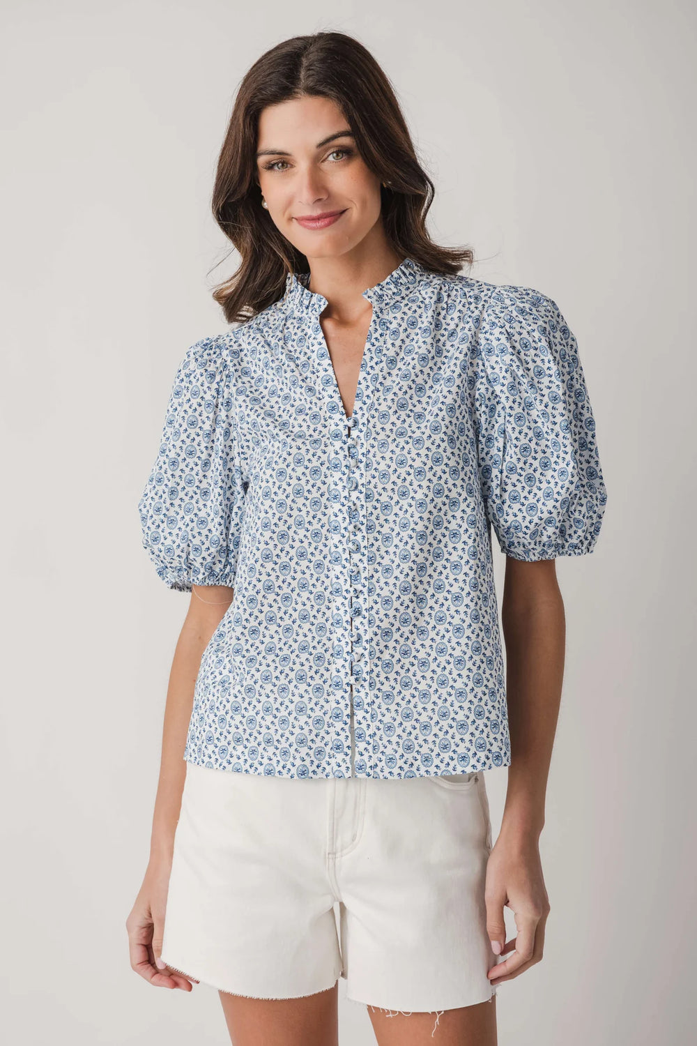 Floral Print Button Down Blouse Top