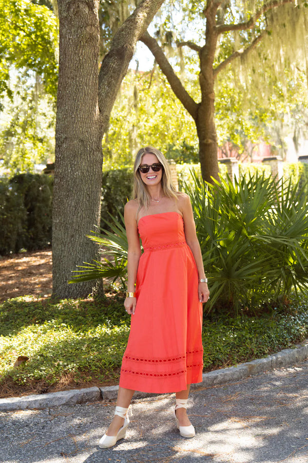 Strapless Midi Dress- Coral