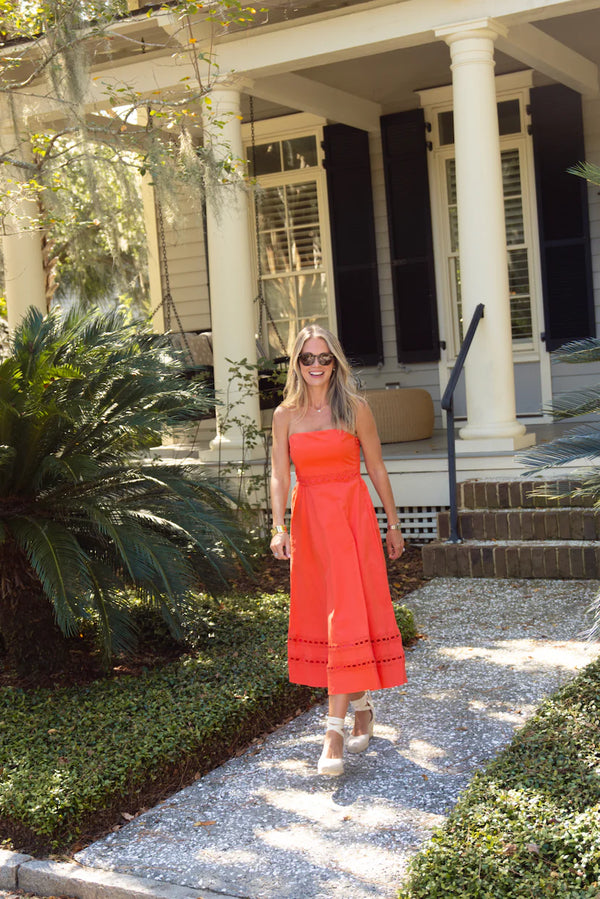 Strapless Midi Dress- Coral