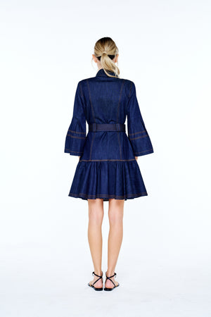 Roma Topstitched Denim Mini Dress