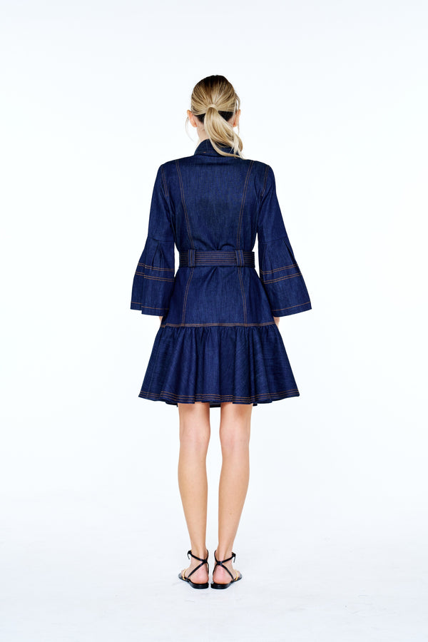 Roma Topstitched Denim Mini Dress