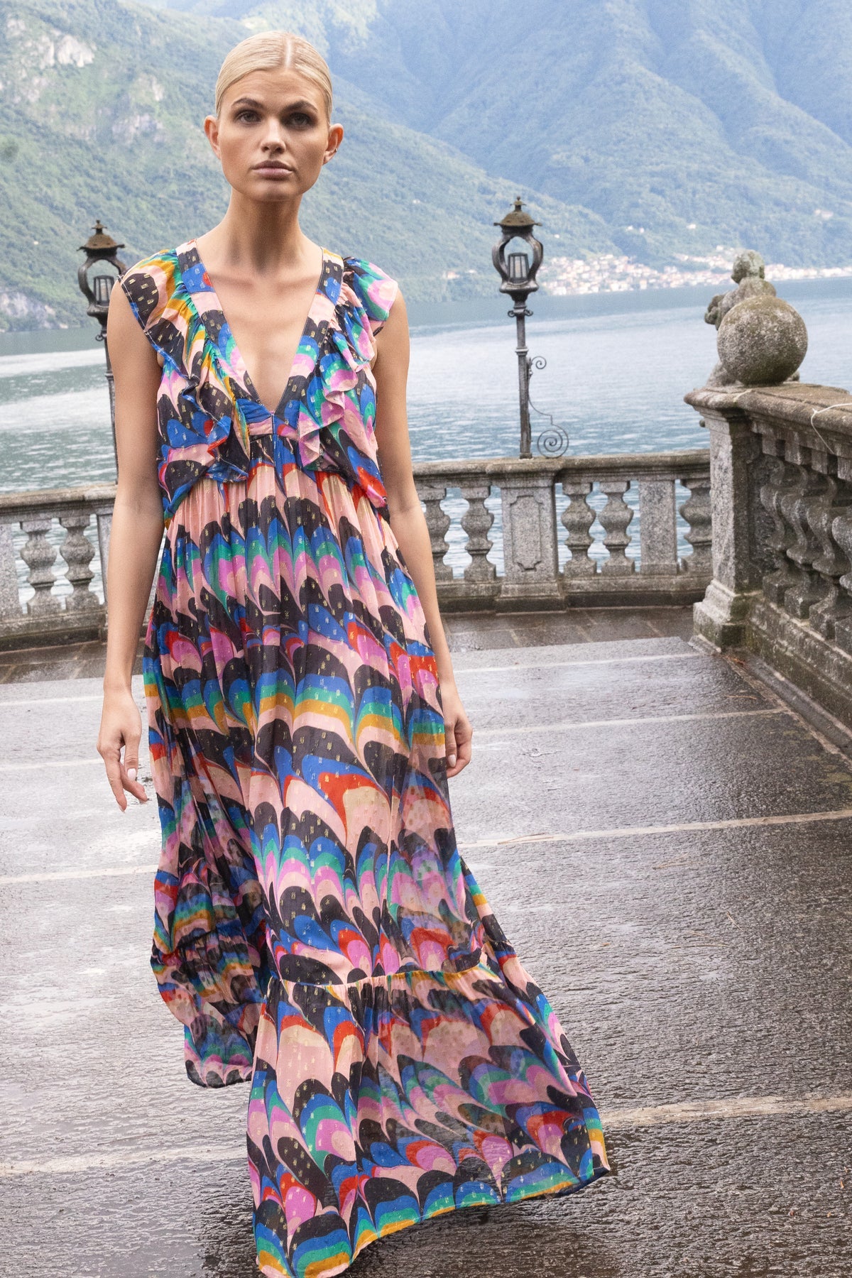 Ruffle V Neck Maxi - Venice