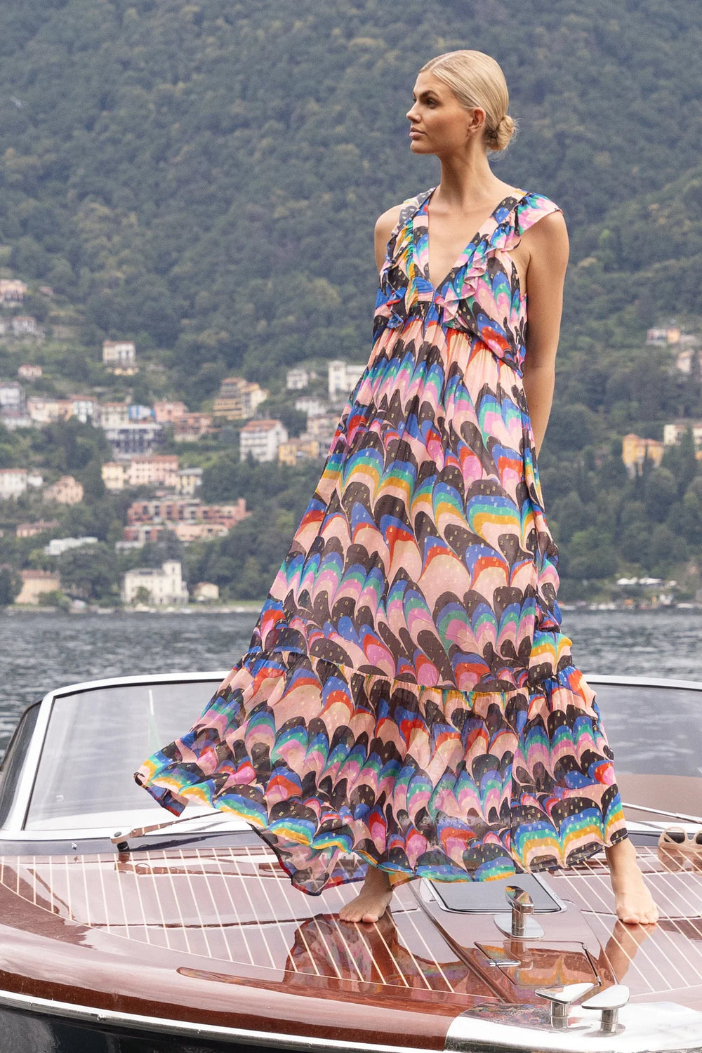 Ruffle V Neck Maxi - Venice