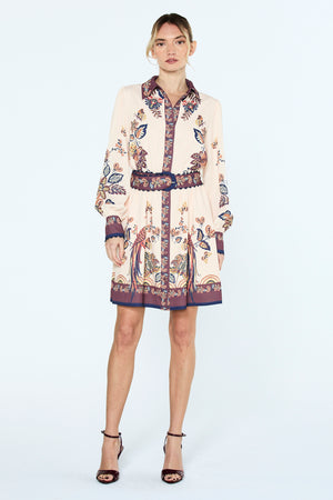 Khyrie Engineered Peacock Print Mini Dress
