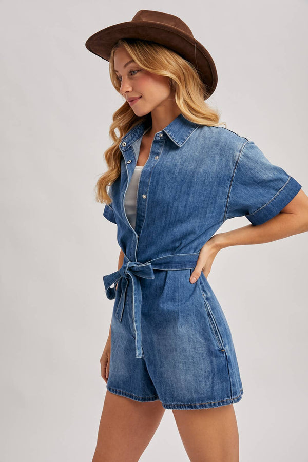 Denim Belted Romper