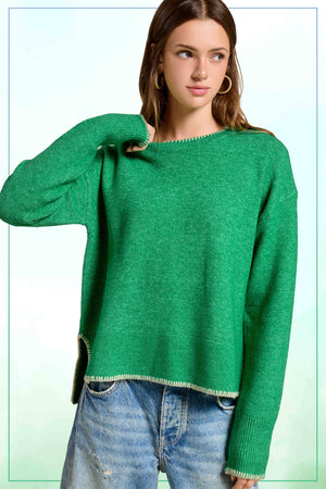 Crew Mock Neck Sweater ContrastStitch